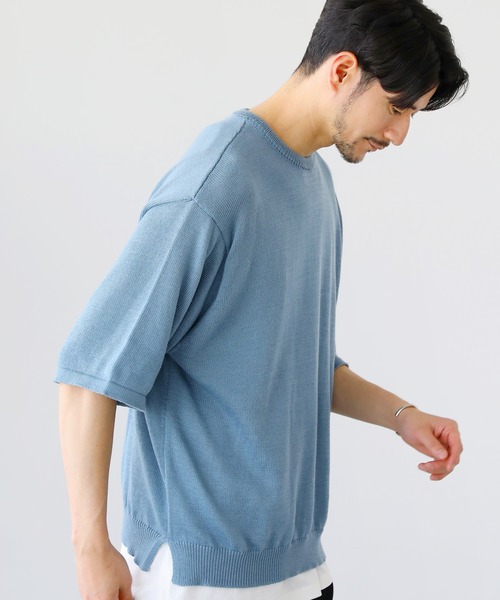 SPU(スプ)の「接触冷感ウォッシャブルハーフスリーブサマーニット(ニット/セーター・メンズ・ブラック/ベージュ/グレー/オフホワイト/サックスブルー/グリーン/ネイビー/チャコール/ベージュ系・S/M/L/XL)」の22枚目の写真