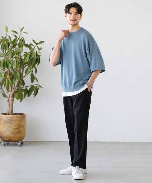 SPU(スプ)の「接触冷感ウォッシャブルハーフスリーブサマーニット(ニット/セーター・メンズ・ブラック/ベージュ/グレー/オフホワイト/サックスブルー/グリーン/ネイビー/チャコール/ベージュ系・S/M/L/XL)」の21枚目の写真