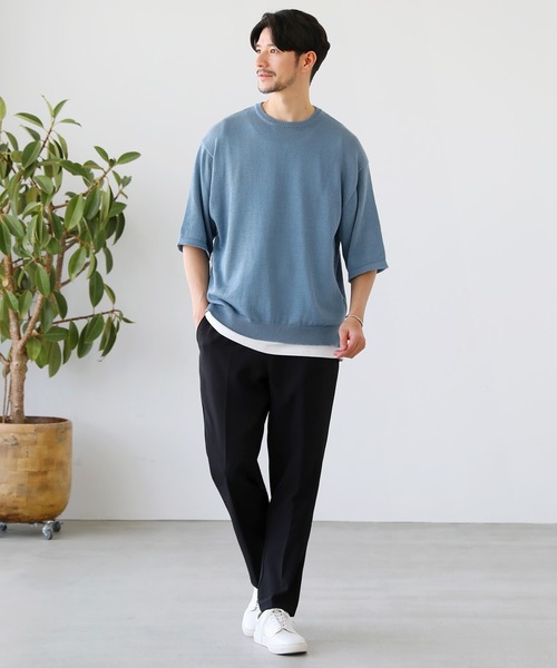 SPU(スプ)の「接触冷感ウォッシャブルハーフスリーブサマーニット(ニット/セーター・メンズ・ブラック/ベージュ/グレー/オフホワイト/サックスブルー/グリーン/ネイビー/チャコール/ベージュ系・S/M/L/XL)」の10枚目の写真