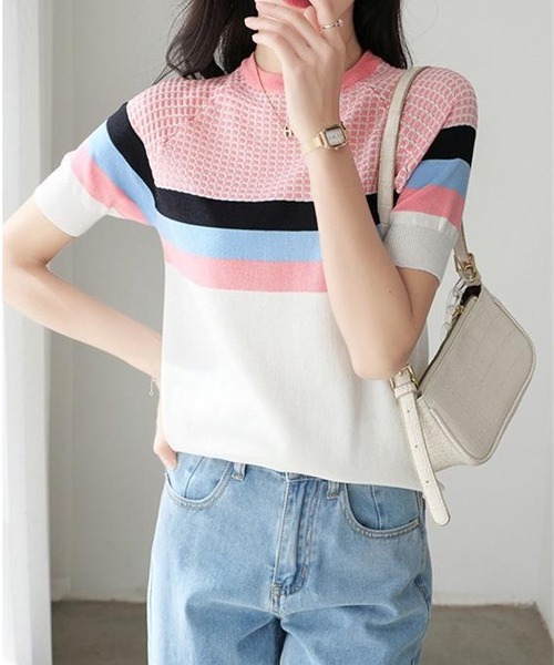 LOPASS(ロパス)の「サマーリブニットトップス(ニット/セーター・レディース・ネイビー/ピンク/ブルー・MEDIUM/LARGE)」の5枚目の写真