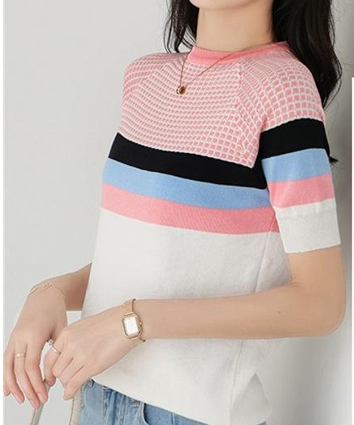 LOPASS(ロパス)の「サマーリブニットトップス(ニット/セーター・レディース・ネイビー/ピンク/ブルー・MEDIUM/LARGE)」の10枚目の写真