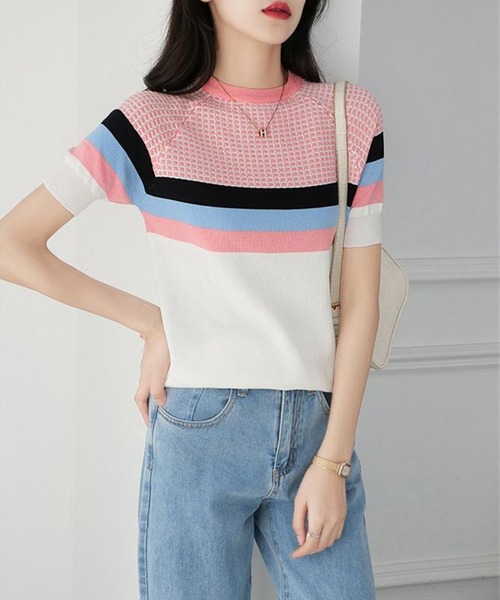 LOPASS(ロパス)の「サマーリブニットトップス(ニット/セーター・レディース・ネイビー/ピンク/ブルー・MEDIUM/LARGE)」の7枚目の写真