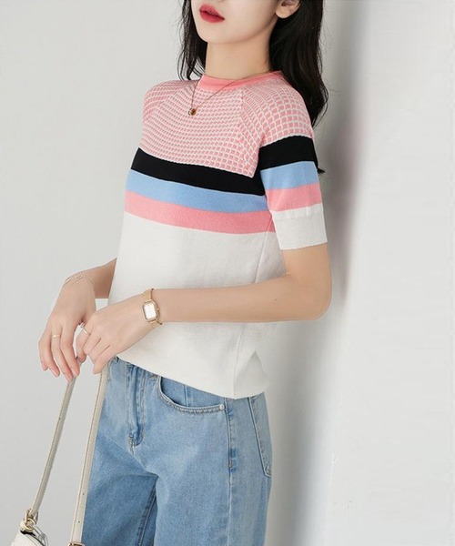 LOPASS(ロパス)の「サマーリブニットトップス(ニット/セーター・レディース・ネイビー/ピンク/ブルー・MEDIUM/LARGE)」の11枚目の写真