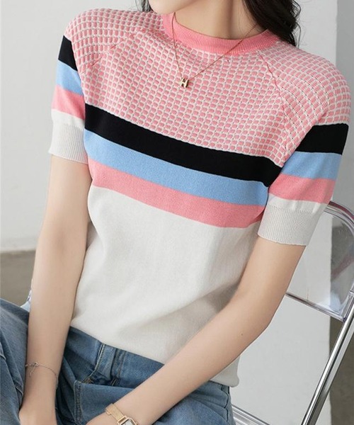 LOPASS(ロパス)の「サマーリブニットトップス(ニット/セーター・レディース・ネイビー/ピンク/ブルー・MEDIUM/LARGE)」の9枚目の写真