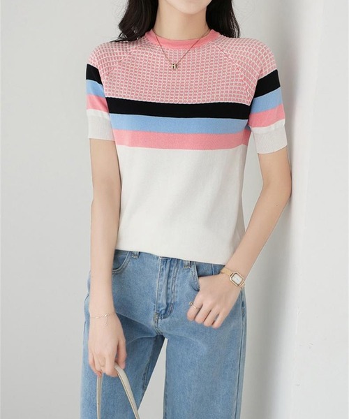 LOPASS(ロパス)の「サマーリブニットトップス(ニット/セーター・レディース・ネイビー/ピンク/ブルー・MEDIUM/LARGE)」の8枚目の写真