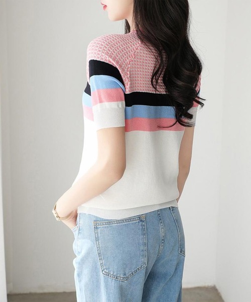 LOPASS(ロパス)の「サマーリブニットトップス(ニット/セーター・レディース・ネイビー/ピンク/ブルー・MEDIUM/LARGE)」の12枚目の写真