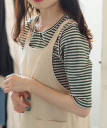 Kastane | ボーダー釦あき5分袖TEE(Tシャツ/カットソー)