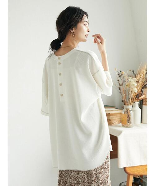 CRAFT STANDARD BOUTIQUE(クラフトスタンダードブティック)の「ワッフル2WAYチュニック *(Tシャツ/カットソー・レディース・ブラック/アイボリー/カーキ・FREE)」の20枚目の写真