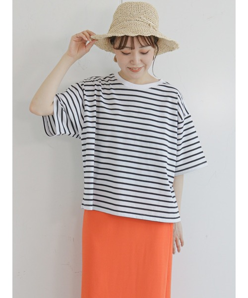 ehka sopo（エヘカソポ）の「ボーダービッグTシャツ（Tシャツ/カットソー・レディース・オフホワイト/ピンク/ブルー/グリーン・ﾌﾘ-）」の2枚目の写真