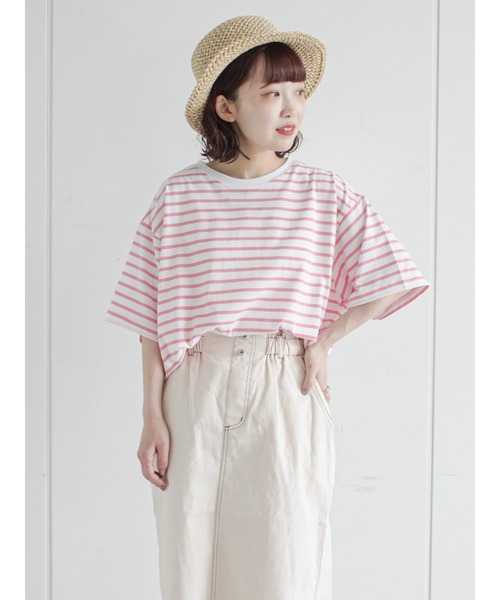 ehka sopo（エヘカソポ）の「ボーダービッグTシャツ（Tシャツ/カットソー・レディース・オフホワイト/ピンク/ブルー/グリーン・ﾌﾘ-）」の4枚目の写真