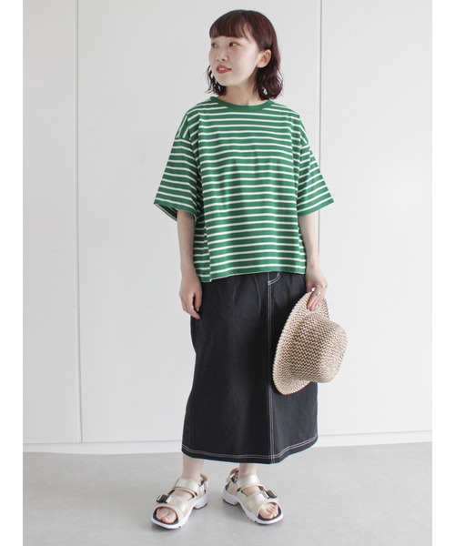 ehka sopo（エヘカソポ）の「ボーダービッグTシャツ（Tシャツ/カットソー・レディース・オフホワイト/ピンク/ブルー/グリーン・ﾌﾘ-）」の6枚目の写真