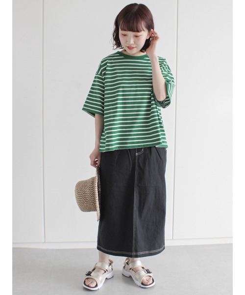 ehka sopo（エヘカソポ）の「ボーダービッグTシャツ（Tシャツ/カットソー・レディース・オフホワイト/ピンク/ブルー/グリーン・ﾌﾘ-）」の7枚目の写真