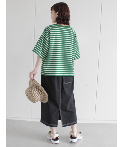 ehka sopo（エヘカソポ）の「ボーダービッグTシャツ（Tシャツ/カットソー・レディース・オフホワイト/ピンク/ブルー/グリーン・ﾌﾘ-）」の8枚目の写真