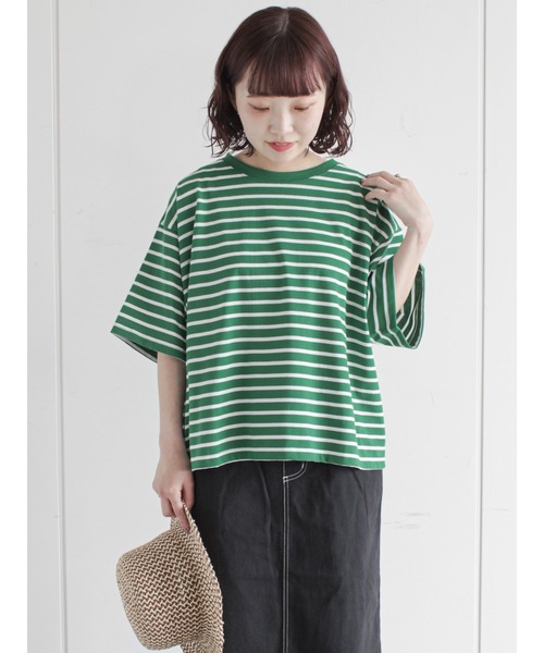 ehka sopo（エヘカソポ）の「ボーダービッグTシャツ（Tシャツ/カットソー・レディース・オフホワイト/ピンク/ブルー/グリーン・ﾌﾘ-）」の9枚目の写真