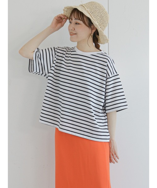 ehka sopo（エヘカソポ）の「ボーダービッグTシャツ（Tシャツ/カットソー・レディース・オフホワイト/ピンク/ブルー/グリーン・ﾌﾘ-）」の14枚目の写真