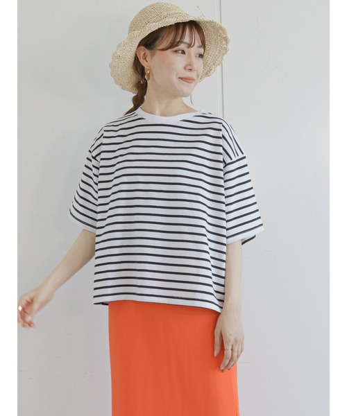 ehka sopo（エヘカソポ）の「ボーダービッグTシャツ（Tシャツ/カットソー・レディース・オフホワイト/ピンク/ブルー/グリーン・ﾌﾘ-）」の15枚目の写真