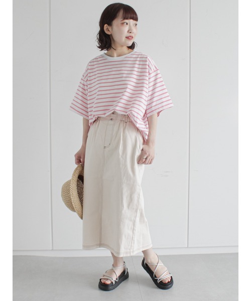 ehka sopo（エヘカソポ）の「ボーダービッグTシャツ（Tシャツ/カットソー・レディース・オフホワイト/ピンク/ブルー/グリーン・ﾌﾘ-）」の17枚目の写真