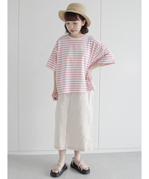 ehka sopo（エヘカソポ）の「ボーダービッグTシャツ（Tシャツ/カットソー・レディース・オフホワイト/ピンク/ブルー/グリーン・ﾌﾘ-）」の19枚目の写真