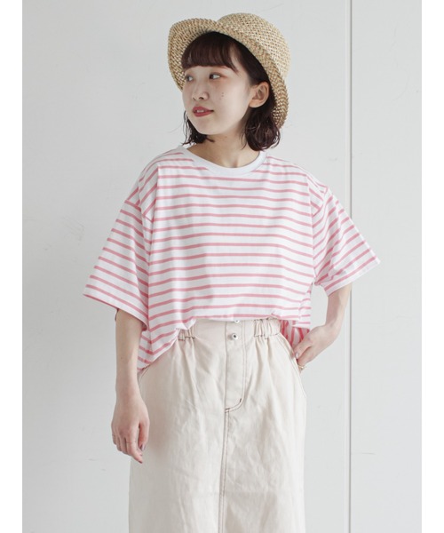 ehka sopo（エヘカソポ）の「ボーダービッグTシャツ（Tシャツ/カットソー・レディース・オフホワイト/ピンク/ブルー/グリーン・ﾌﾘ-）」の21枚目の写真