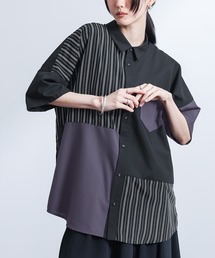kOhAKU（コハク）の「『無地×ストライプ柄配色切替半袖シャツ』（シャツ/ブラウス）」