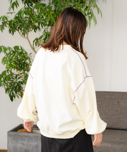 INTER FACTORY(インターファクトリー)の「もちょぺ - 配色刺繍スウェット made in INTER FACTORY(Tシャツ/カットソー・メンズ・アイボリー/パープル・MEDIUM/LARGE)」の19枚目の写真