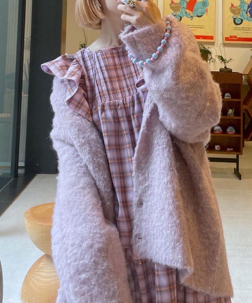 Alley by w closet（アリーバイダブルクローゼット）の「【Alley】バックオープンチェックワンピース（ワンピース・レディース・ラベンダー/モカ・FREE）」の16枚目の写真