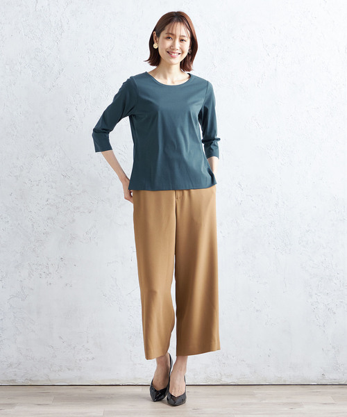 A/C DESIGN BY ALPHA CUBIC(エーシーデザインバイアルファキュービック)の「【接触冷感】WフロントTシャツ(Tシャツ/カットソー・レディース・グリーン/ブラック/ベージュ・L/LL/M)」の10枚目の写真