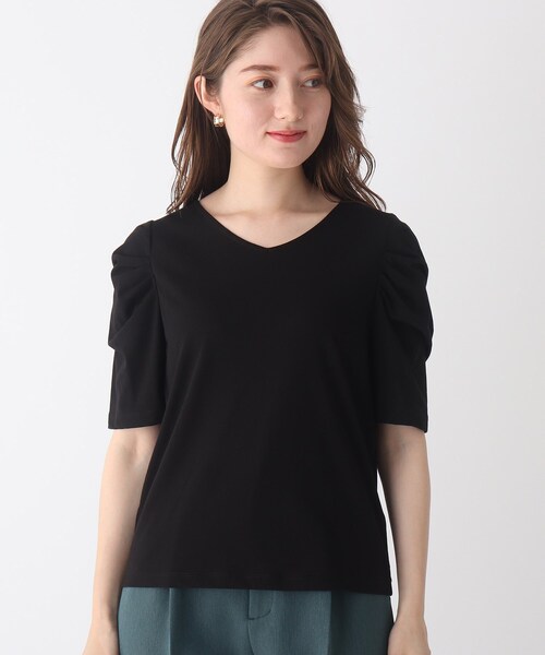 index（インデックス）の「◆Vネックタックスリーブカットソー【WEB限定サイズ】（Tシャツ/カットソー・レディース・ブラック/ボルドー/オフホワイト・36/40/42/38）」の4枚目の写真
