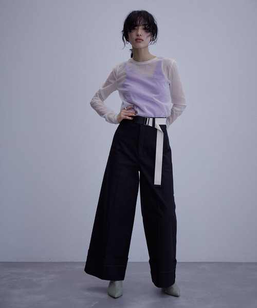 ADAM ET ROPE'（アダムエロペ）の「〈追加〉ストレッチタフタロングT（Tシャツ/カットソー・レディース・ホワイト/チャコールグレー/ライトグレー/オレンジ・FREE）」の5枚目の写真