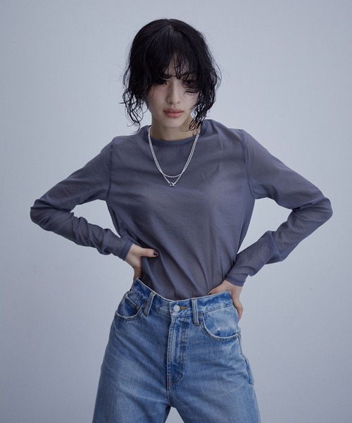 ADAM ET ROPE'(アダムエロペ)の「〈追加〉ストレッチタフタロングT(Tシャツ/カットソー)」|チャコールグレー