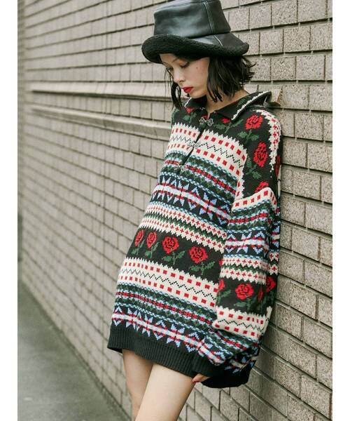 jouetie(ジュエティ)の「JQDニット(ニット/セーター・レディース・ブラック/オフホワイト/ブルー・MEDIUM)」の4枚目の写真