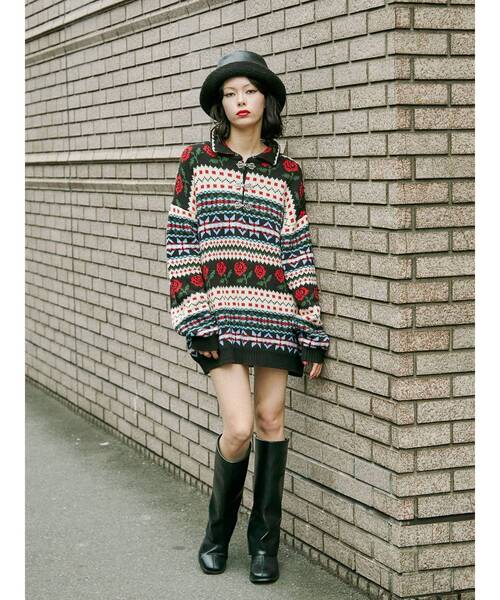 jouetie(ジュエティ)の「JQDニット(ニット/セーター・レディース・ブラック/オフホワイト/ブルー・MEDIUM)」の8枚目の写真