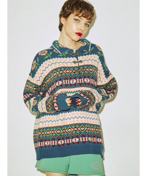 jouetie(ジュエティ)の「JQDニット(ニット/セーター・レディース・ブラック/オフホワイト/ブルー・MEDIUM)」の15枚目の写真