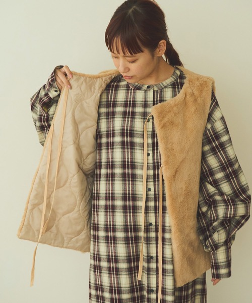 Crisp(クリスプ)の「ボアベストモッズコート(モッズコート・レディース・ベージュ/カーキ/アイボリー/ブラウン・FREE)」の9枚目の写真