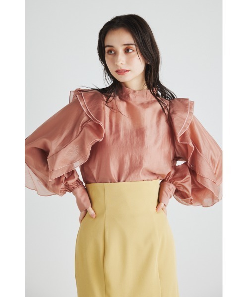 rienda(リエンダ)の「スタンドカラーフリルスリーブブラウス(シャツ/ブラウス・レディース・ブラウン/ピンク/ブラック/ライトベージュ・FREE)」の4枚目の写真