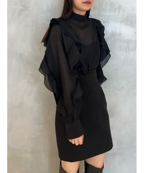 rienda(リエンダ)の「スタンドカラーフリルスリーブブラウス(シャツ/ブラウス・レディース・ブラウン/ピンク/ブラック/ライトベージュ・FREE)」の2枚目の写真