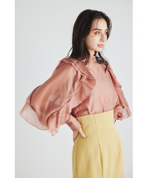 rienda(リエンダ)の「スタンドカラーフリルスリーブブラウス(シャツ/ブラウス・レディース・ブラウン/ピンク/ブラック/ライトベージュ・FREE)」の6枚目の写真