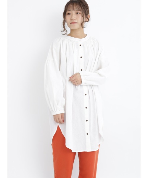 Samansa Mos2(サマンサ モスモス)の「ダブルシャーリングチュニック(シャツ/ブラウス・レディース・オフホワイト/マスタード・フリ-)」の2枚目の写真