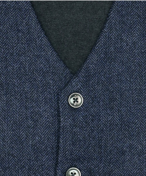 TOKYO SHIRTS（トウキョウシャツ）の「前身布帛ヘリンボーン ニットジレ（ベスト・メンズ・ネイビー・M/LL/XL/L）」の2枚目の写真