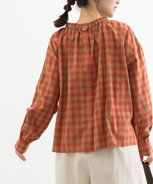 POU DOU DOU（プードゥドゥ）の「配色ギンガム2wayブラウス（シャツ/ブラウス・レディース・オレンジ/イエロー/スミクロ・3）」の3枚目の写真
