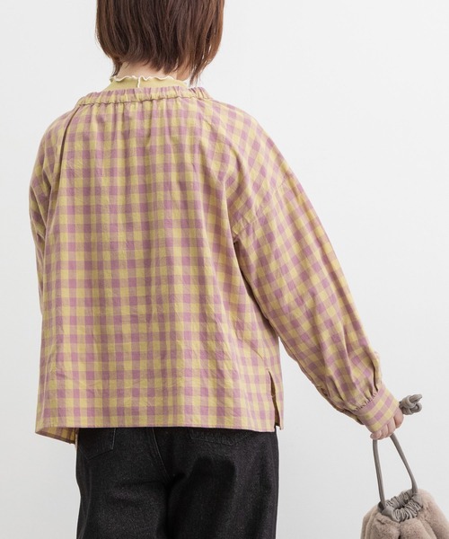 POU DOU DOU（プードゥドゥ）の「配色ギンガム2wayブラウス（シャツ/ブラウス・レディース・オレンジ/イエロー/スミクロ・3）」の6枚目の写真