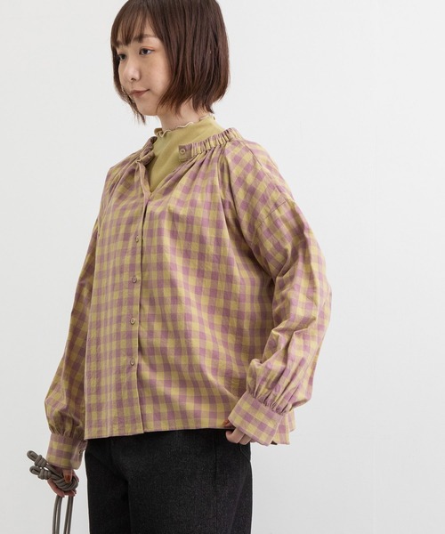 POU DOU DOU（プードゥドゥ）の「配色ギンガム2wayブラウス（シャツ/ブラウス・レディース・オレンジ/イエロー/スミクロ・3）」の7枚目の写真