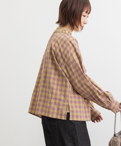 POU DOU DOU（プードゥドゥ）の「配色ギンガム2wayブラウス（シャツ/ブラウス・レディース・オレンジ/イエロー/スミクロ・3）」の8枚目の写真