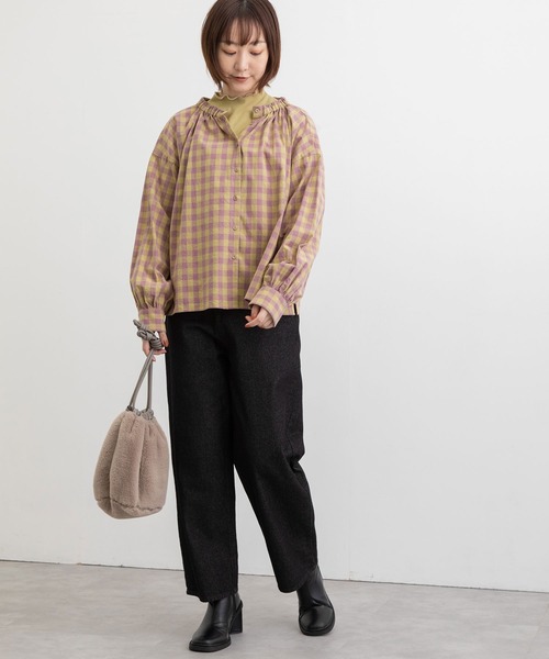 POU DOU DOU（プードゥドゥ）の「配色ギンガム2wayブラウス（シャツ/ブラウス・レディース・オレンジ/イエロー/スミクロ・3）」の9枚目の写真