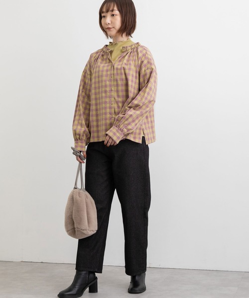 POU DOU DOU（プードゥドゥ）の「配色ギンガム2wayブラウス（シャツ/ブラウス・レディース・オレンジ/イエロー/スミクロ・3）」の10枚目の写真