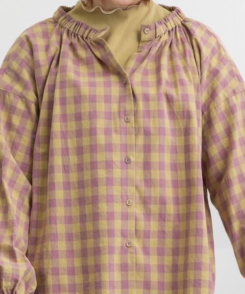 POU DOU DOU（プードゥドゥ）の「配色ギンガム2wayブラウス（シャツ/ブラウス・レディース・オレンジ/イエロー/スミクロ・3）」の12枚目の写真