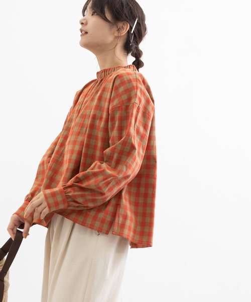 POU DOU DOU（プードゥドゥ）の「配色ギンガム2wayブラウス（シャツ/ブラウス・レディース・オレンジ/イエロー/スミクロ・3）」の15枚目の写真