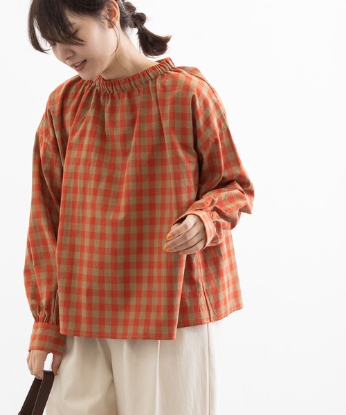 POU DOU DOU（プードゥドゥ）の「配色ギンガム2wayブラウス（シャツ/ブラウス・レディース・オレンジ/イエロー/スミクロ・3）」の17枚目の写真