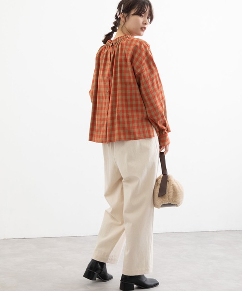 POU DOU DOU（プードゥドゥ）の「配色ギンガム2wayブラウス（シャツ/ブラウス・レディース・オレンジ/イエロー/スミクロ・3）」の20枚目の写真
