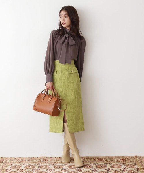 N.（N. Natural Beauty Basic）（エヌエヌナチュラルビューティーベーシック）の「【追加生産】◆ボウタイ付スタンドネックブラウス（シャツ/ブラウス・レディース・グレー/オフホワイト/マスタード/ネイビー/イエロー・MEDIUM）」の14枚目の写真